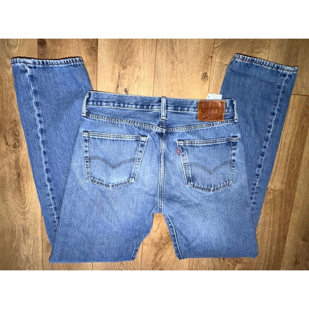 Mens Levis 501 Jeans 33x34 Blue Button Fly Denim Pants Faded Distressed Classic